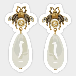 Fashion illustration- Pair of bee pearl earrings Sticker